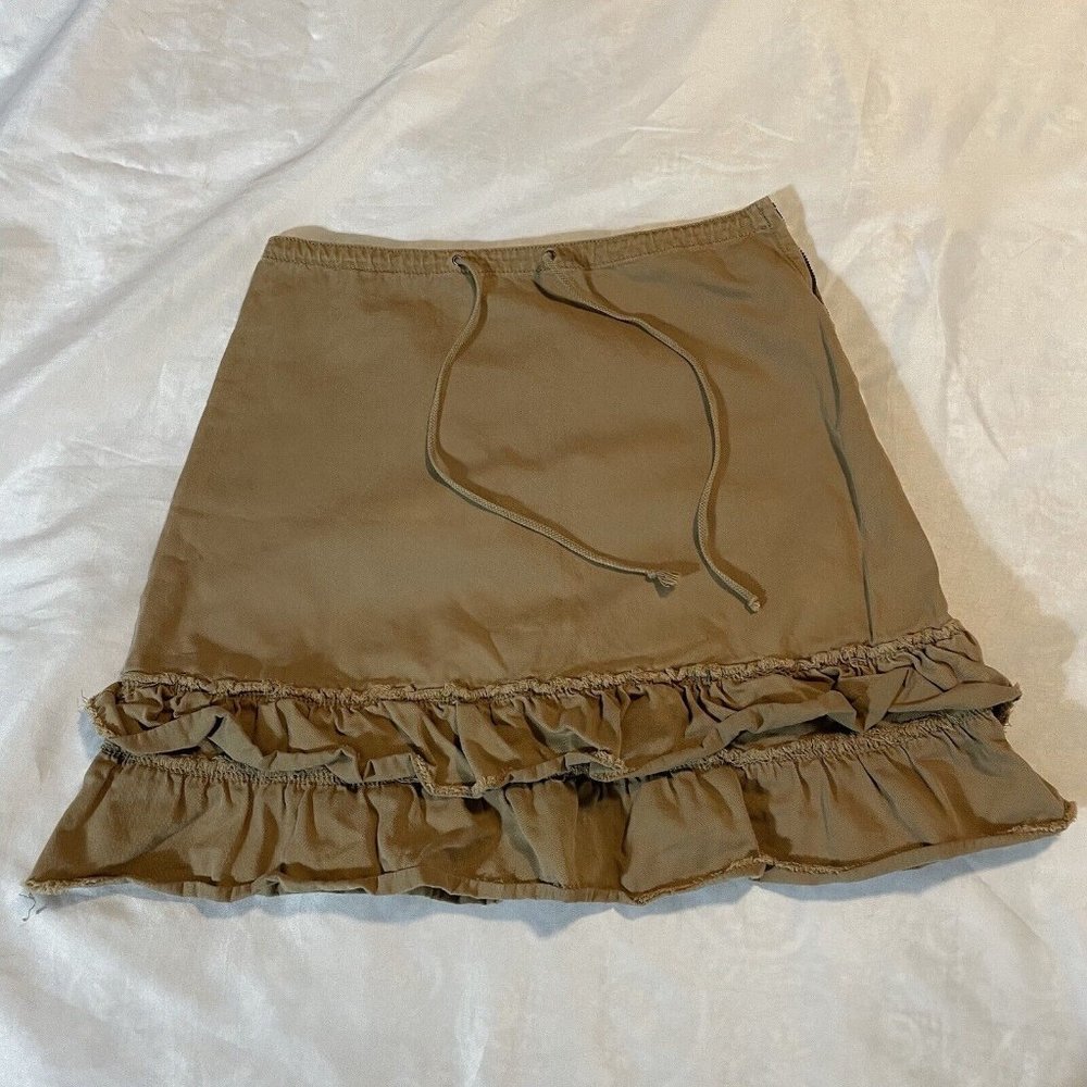 JCrew Cargo Mini Skirt Khaki y2k Ruffles Tie Zip Up J. Crew Women Size 0 Vintage - Picture 2 of 13